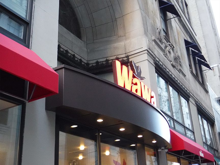 commercial awning for wawa in center city philadelphia